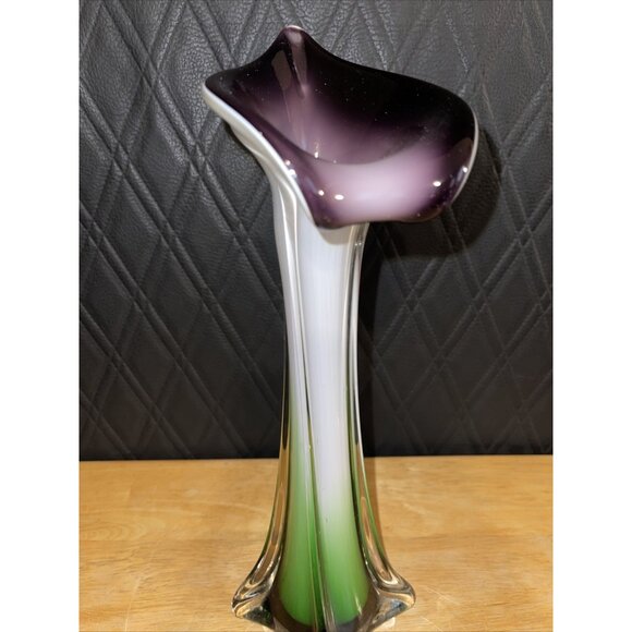Mid Century Modern Art Glass Swung Vase Green White Purple Ombre Design - Picture 13 of 16